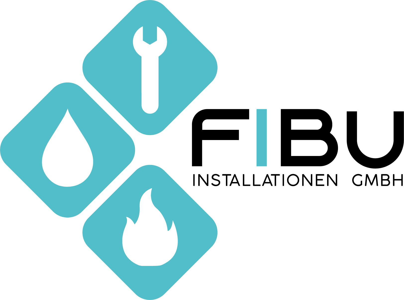 FIBU Installationen GmbH Logo – Symbol mit Wasser-, Flammen- und Werkzeug-Icon für Heizung, Sanitär und Installationen